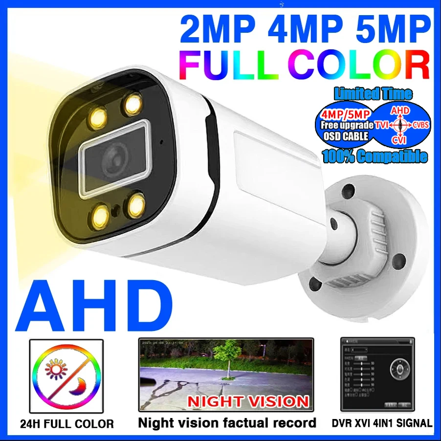 AHD Fully compatible 5MP 1080P 24H Full Color Night Vision CCTV AHD Camera Analog 4M HD Luminous Led Digital Outdoor Street IP66