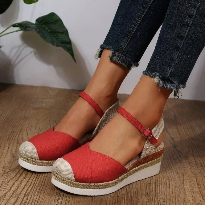 Women Closed Toe Wedge Sandals Women 2024 Summer Buckle Strap Gladiator Shoes Woman Fashion Espadrilles Platform Sandalias Mujer