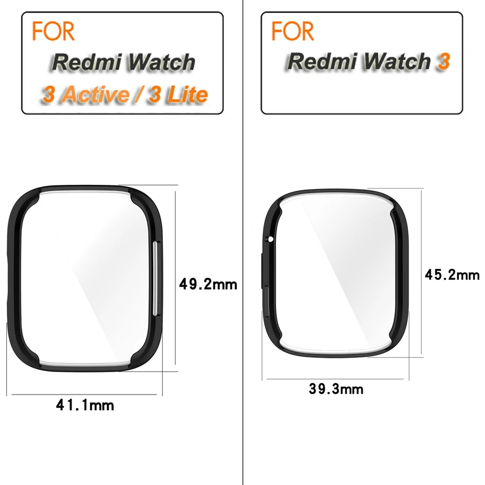 TPU Screen Protector Case For Xiaomi Redmi Watch 3 Active/Lite Full Cover Protective Shell Watch Case For Redmi Watch 3