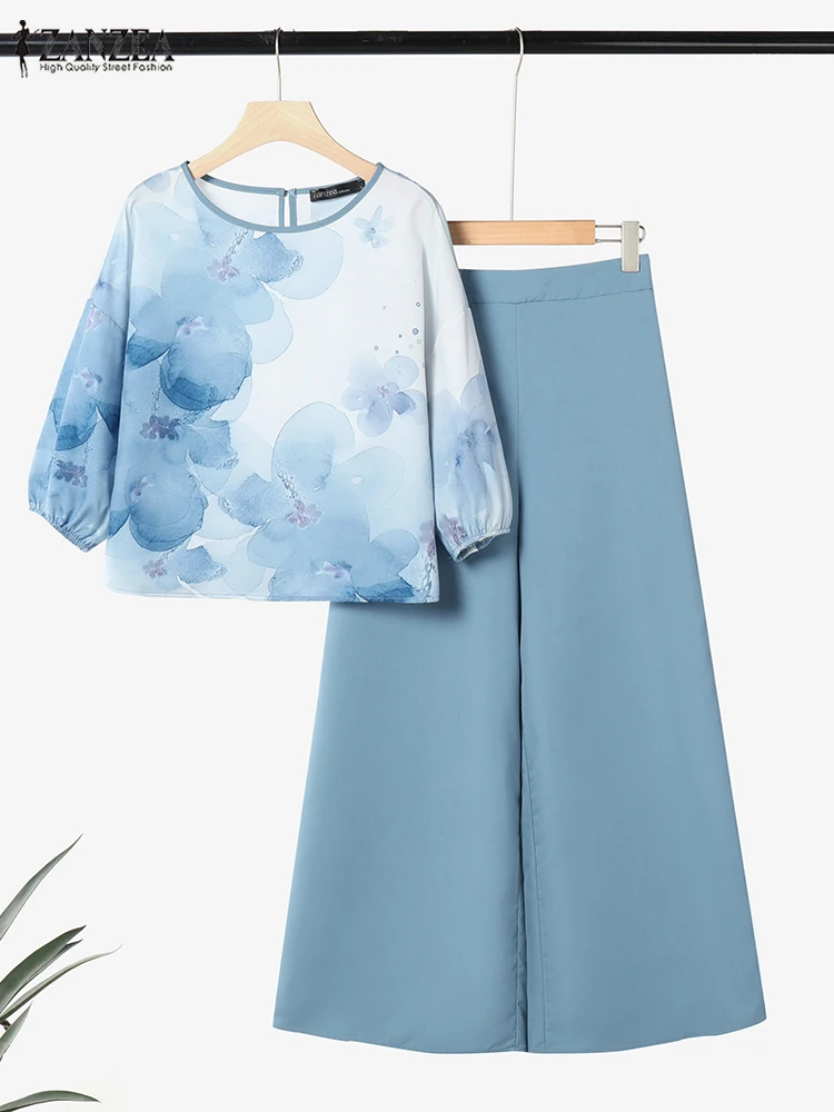 

2025 Summer Trousers Suit 2PCS Women Outfits ZANZEA Elegant 3/4 Sleeve Floral Blouse Pant Sets Matching Set Bohemain Tracksuits