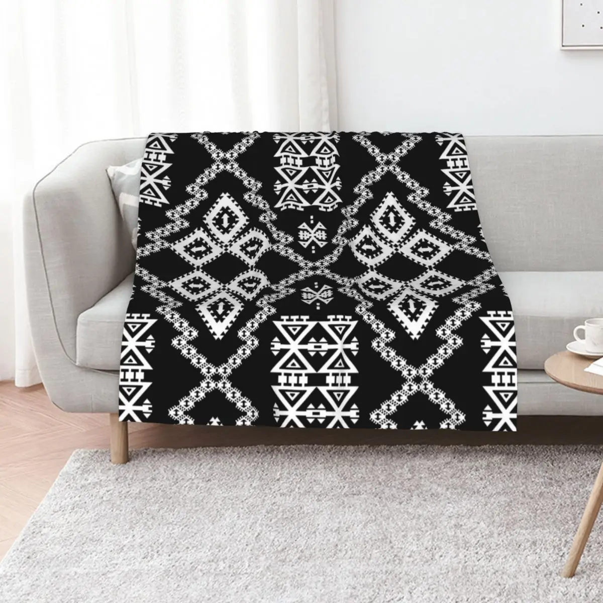 Black White Aztec 2 Throw Blanket Single Extra Large Throw Plaid Sleeping Bag Plush Luxury Thicken Blankets