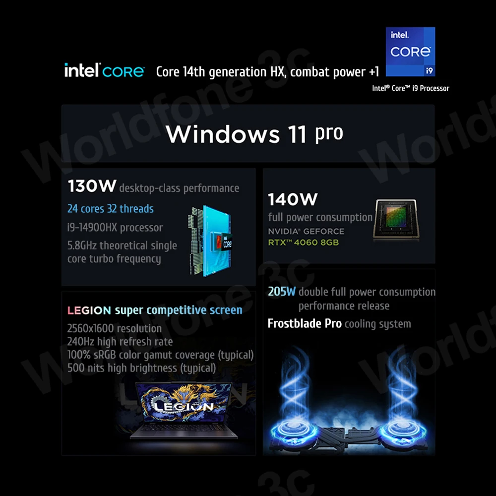 Imagem -02 - Lenovo Legion Y9000p 2024 E-laptop para Jogos Esportivos ° Intel Core Rtx4060 2.5k 240hz 16 pc Notebook