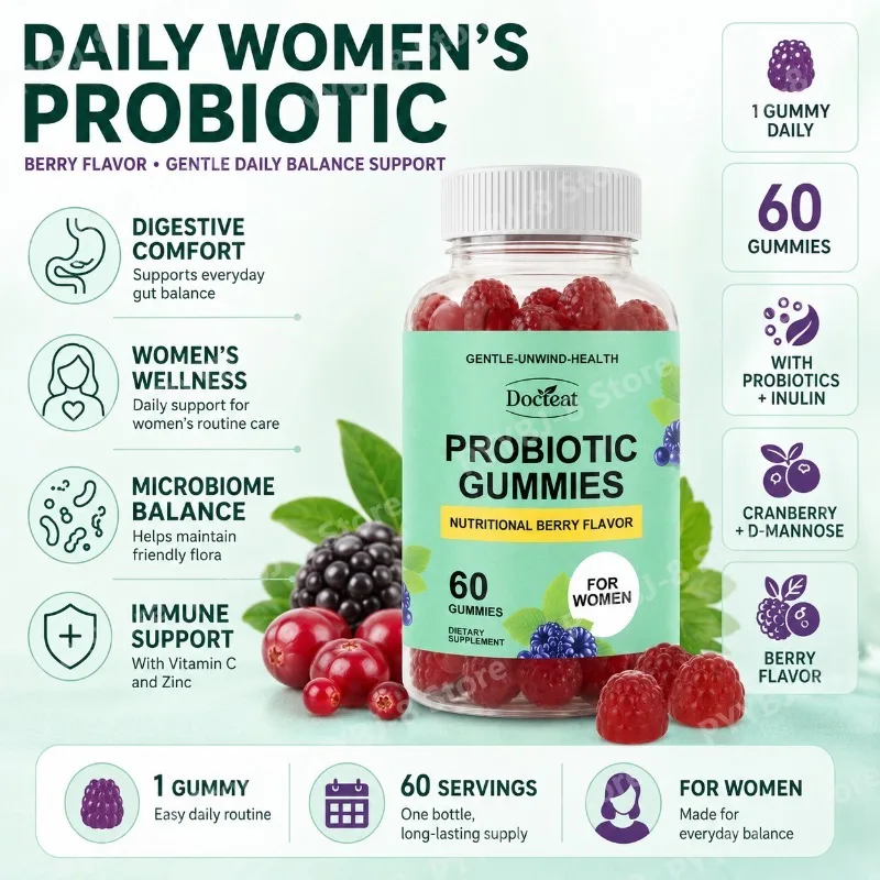 Women Probiotic Gummies 60 Count with Prebiotics Vitamin B6+C and Zinc Supports Digestive Balance & Immune Function Health