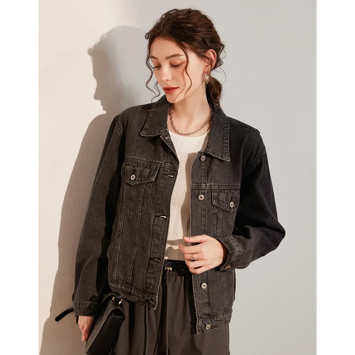 LOUISYAO  Vintage Distressed Denim Jacket Women 2025 Spring Autumn Oversize Lapel Loose Boyfriend Style Outerwear New In 