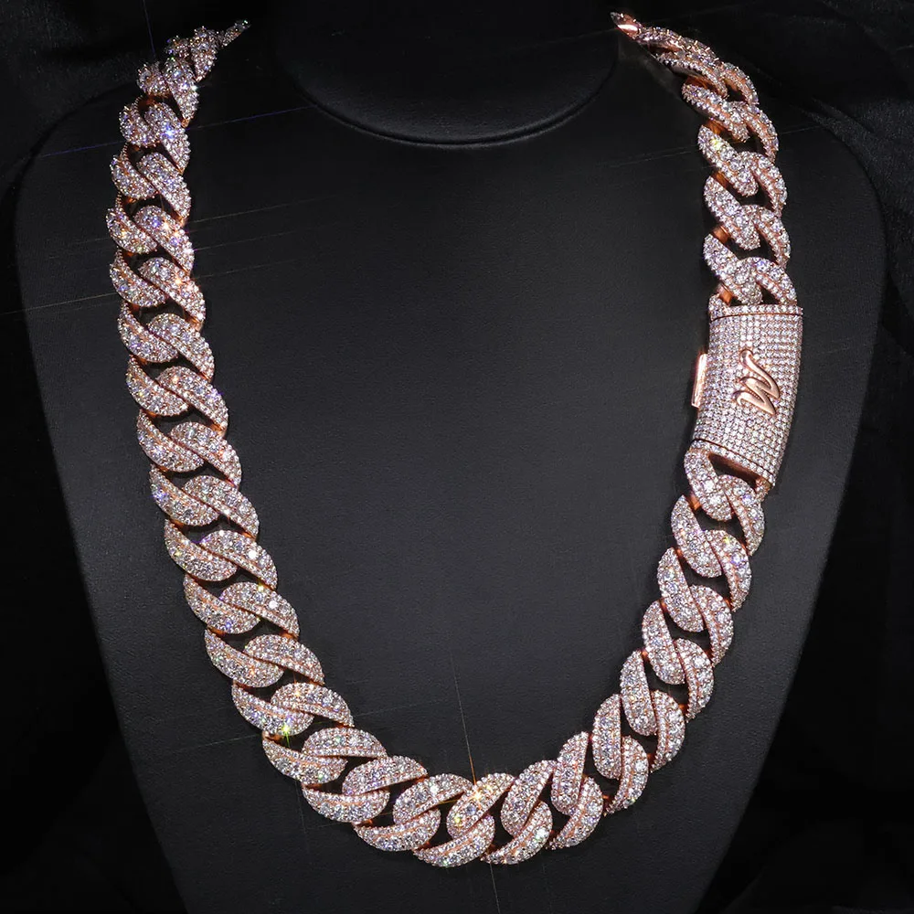 ESKEEM Custom Letter Clasp 15/18/22/25/29mm Prong Cuban Link Chain Hip Hop Jewelry Rose Gold Plated Iced Out CZ Miami Necklace