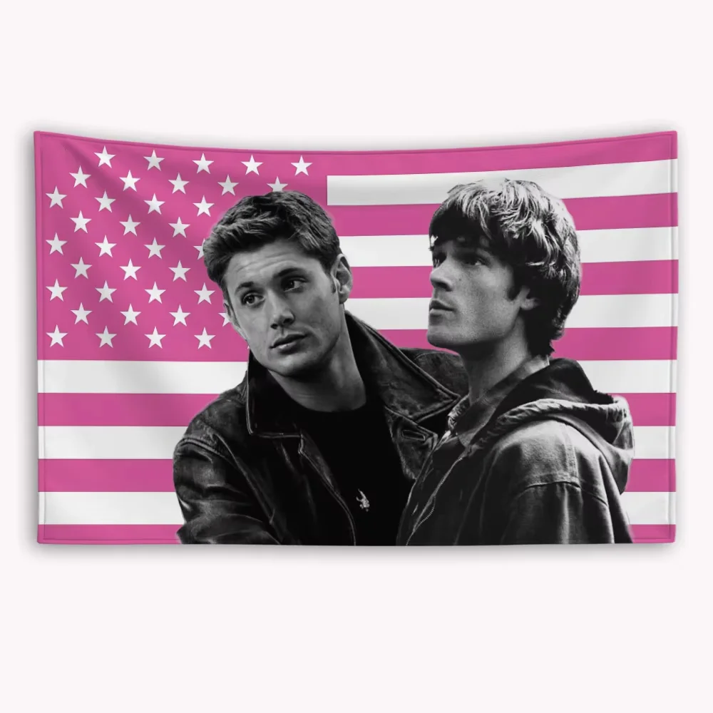 Image of D-Dean & S-Sam W-Winchester Wandteppich mit amerikanischer Flagge, Banner für Zuhause, Friseursalon, lustiges Dekor