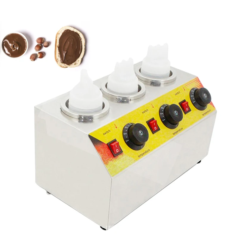 Sauce Warmer Commercial Chocolate Warming Machine Stainless Steel Electric Soy Jam Heater Filling Machine 1/2/3 Bottles 220V