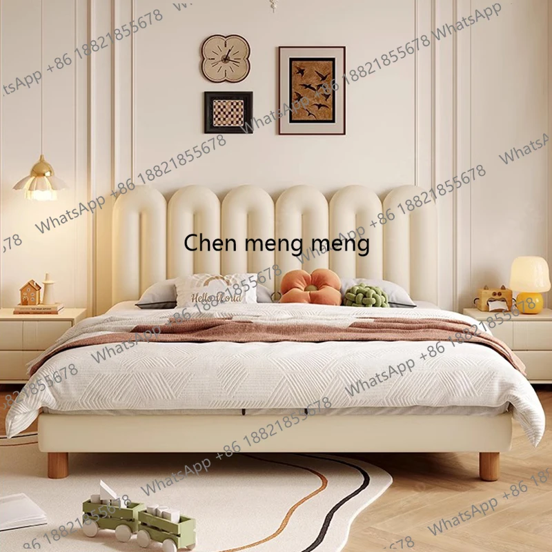 

White Cream Bed Cheap Comfortable Trendy Unique Soft Sun Design Wooden Floating Bed Space Saving Cama Salon Furniture Double