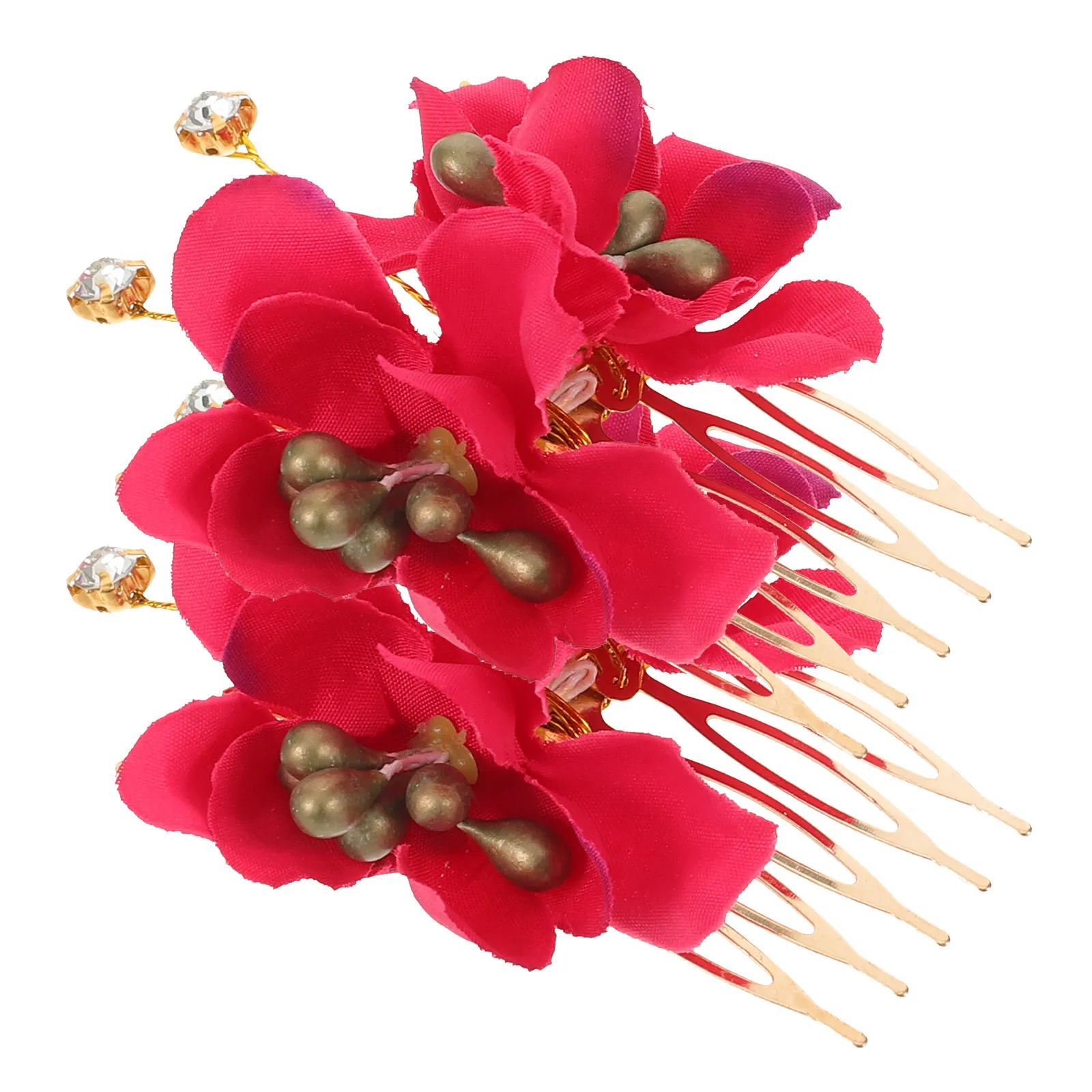 

2Pcs Floral Hair Clips Red Rose Wedding Comb Set for Bride Bridesmaid Updos Beach Wedding Hair Accessories Metal Side Combs