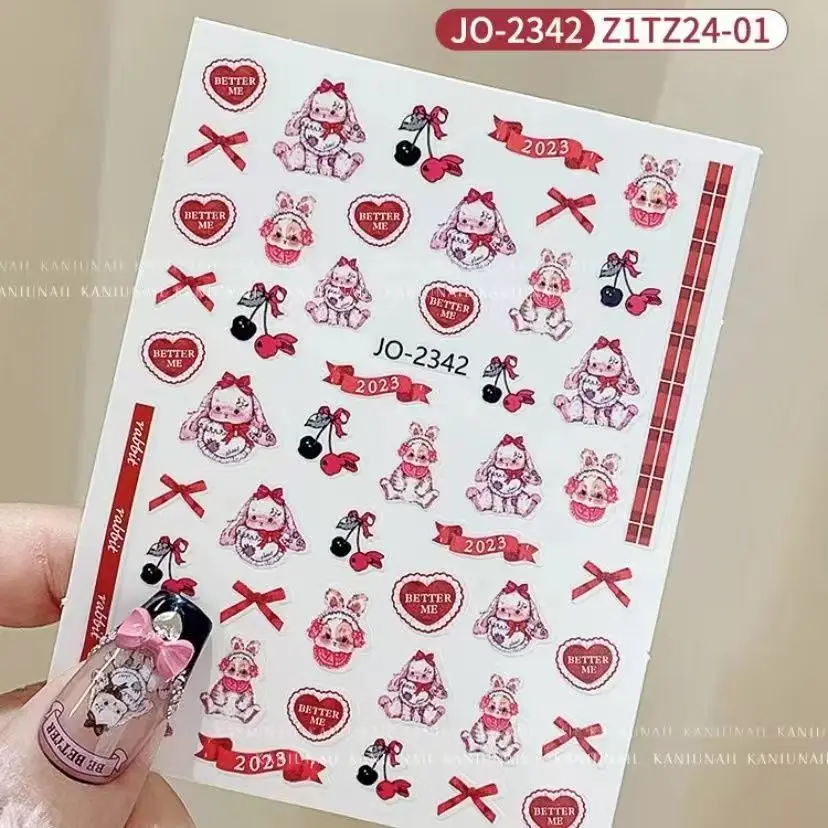 1 sheet Pop Rococo rabbit doll cartoon cute rabbit Lolita sweet cute adhesive nail sticker