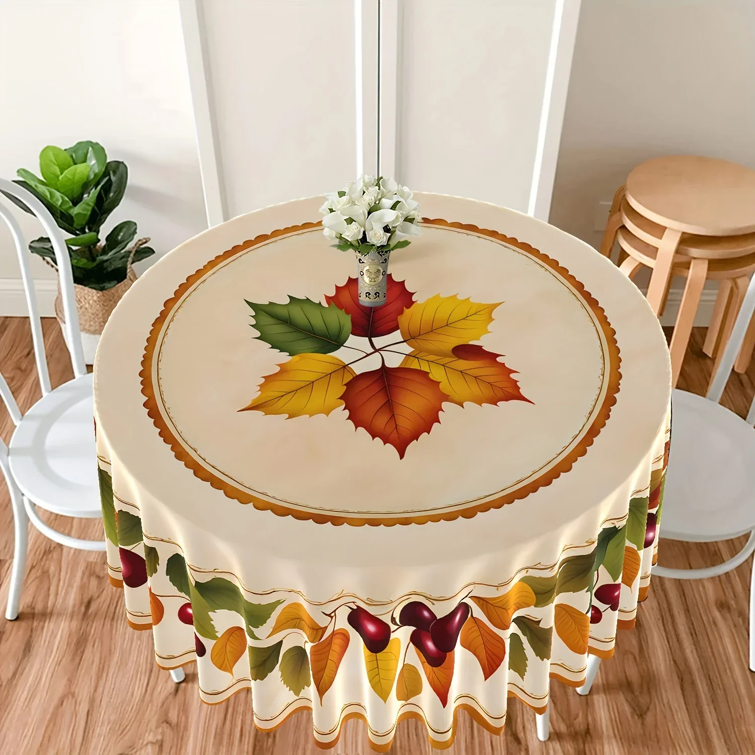 One-piece set - Vibrant Autumn Leaves Round Tablecloth - Stunning Maple Leaf Pattern (Red, Yellow, Green Leaves)xzj