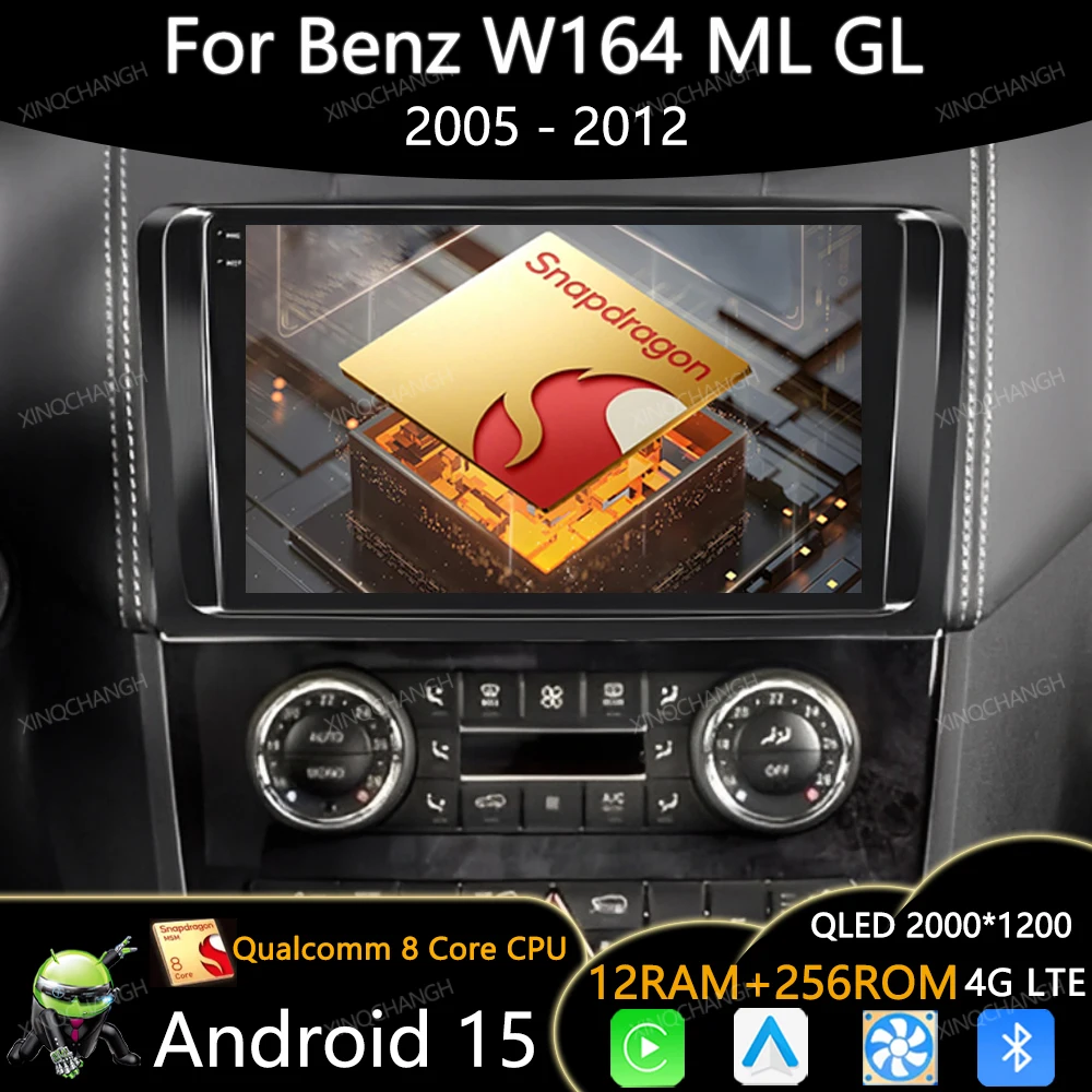 Android 16 Car Radio For Mercedes Benz GL ML W164 ML350 ML500 X164 GL35 GL45 2005 - 2012 Carplay Auto 4G LTE 5G WIFI BT 2DIN GPS