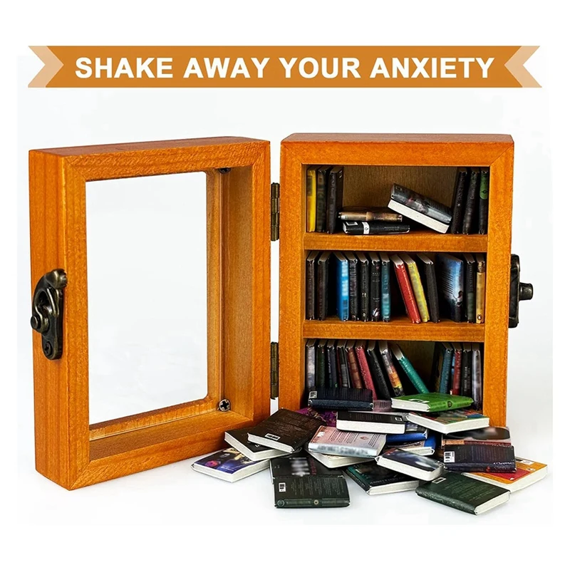 シラミ-不安ミニ本棚の装飾、ミニチュア本棚、60個のミニブックで不安ブックライブラリを振り払います