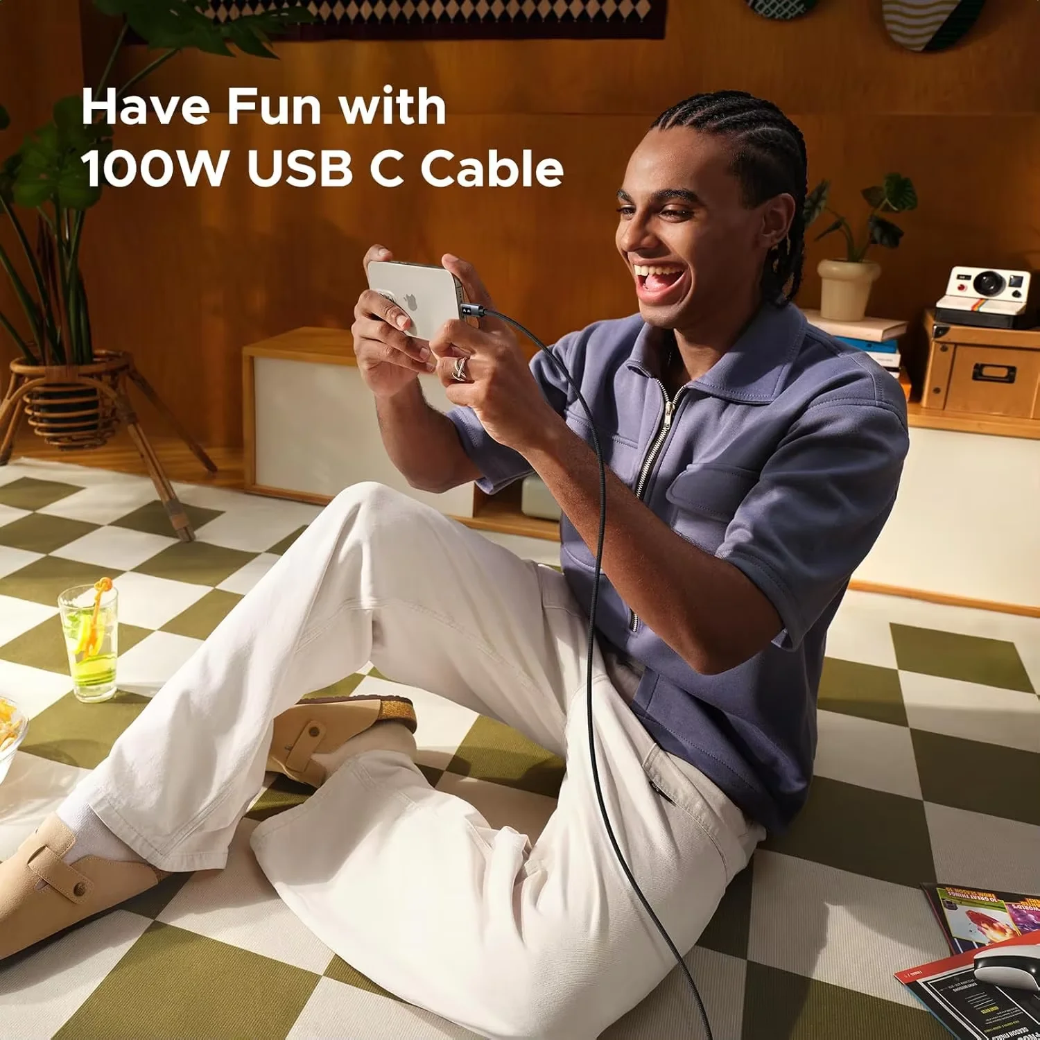 UGREEN 100W Digital Display Fast Charging USB C to USB C Data Cable 3.3ft 6.6ft Nylon Braid Type C Cable for iPhone Laptop