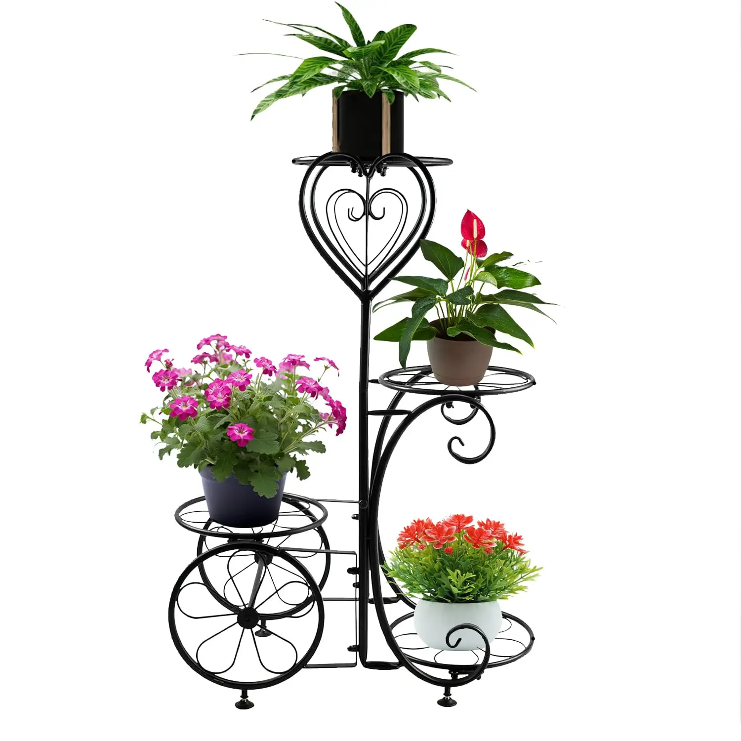 Metal 4 Tier Plant Stand Indoor Outdoor Flower Pot Holder Display Vertical Shelves Shelf Multiple Organizer for Garden Patio