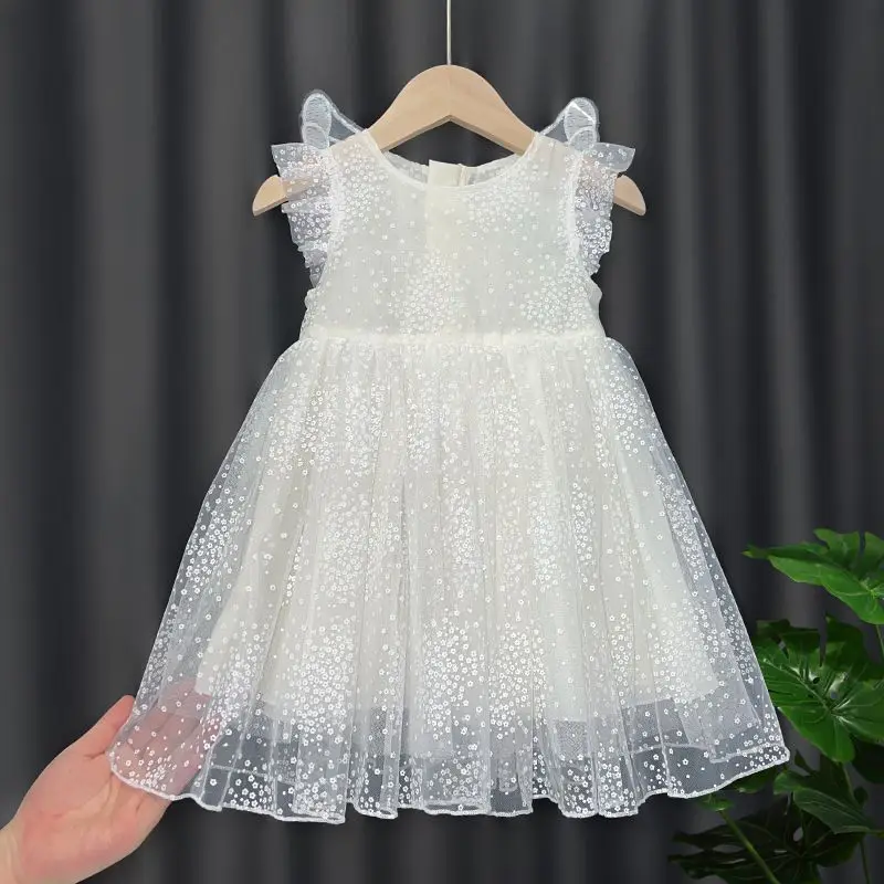 Summer New 1-8 Year Old Girls Sleeveless Dress with Butterfly Wings Children Embroidered small flowers Princess Dress