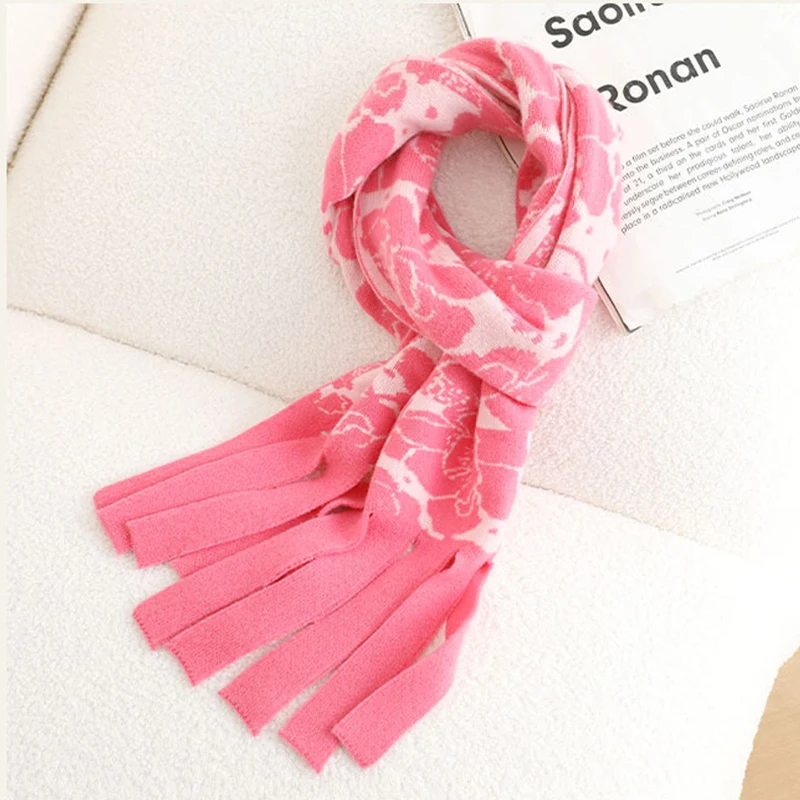 

Scarf Women Winter Wool Knit Flowers Long Shawl Warm Accessory For Autumn Holiday