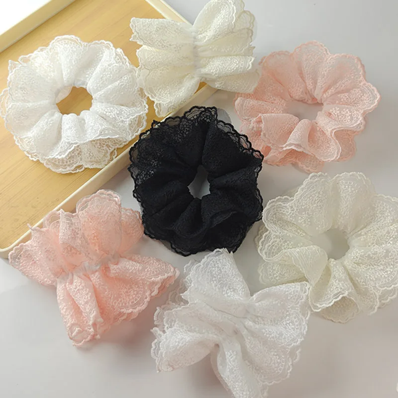 2025 حار الكورية لطيف المرأة الدانتيل التطريز كبير توك شعر الصيف الحلو 4 طبقات ذيل حصان حامل شريط مطاطي العصابات الشعر