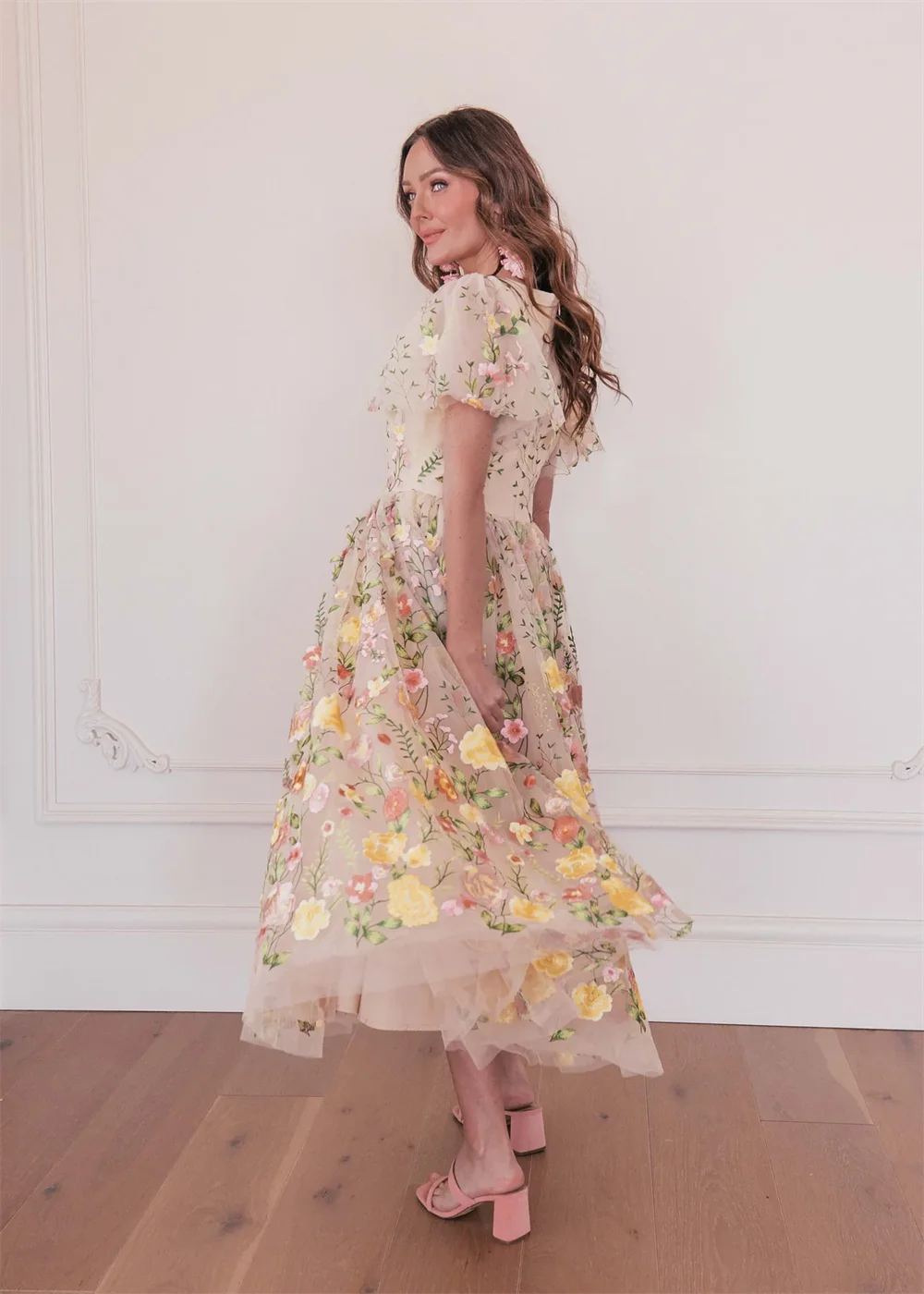 Cathy Flower Lace Embroidery Tulle Fabric Prom Dress 2024 Modest A-line vestidos de fiesta Short Sleeves Elegant  فساتين السهرة