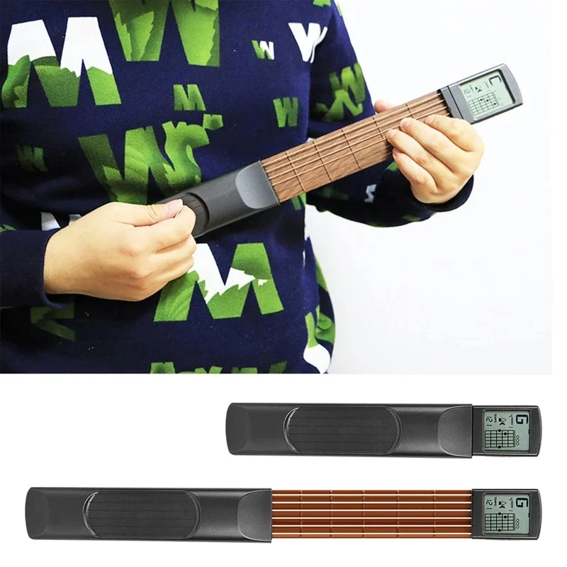 NEW Mini 6 Fret Guitar Practice Tool Chord Trainer with Rotatable Chart Screen Chord Practice Tool