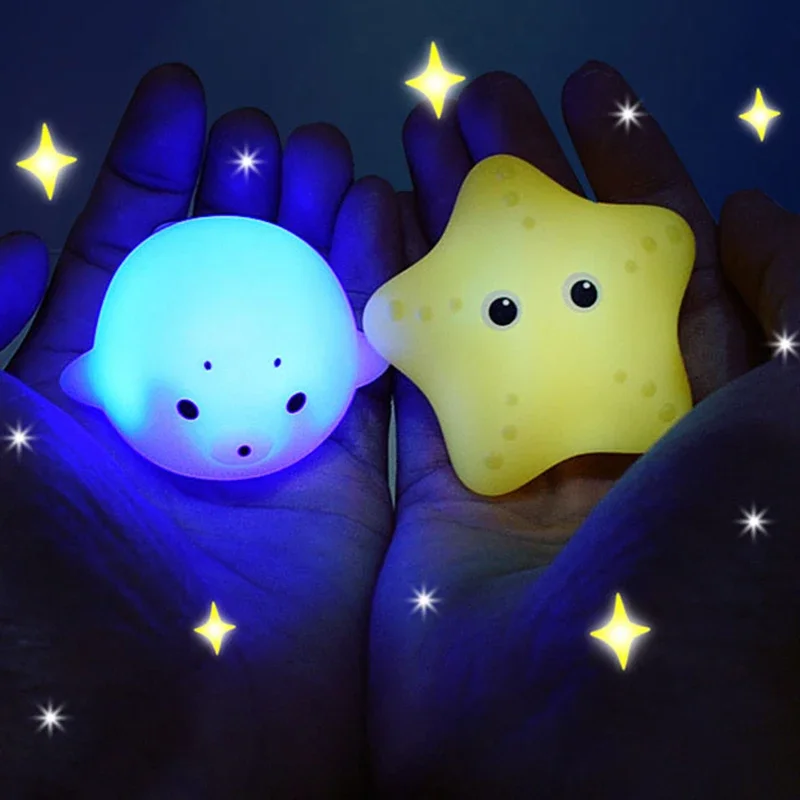 Cute Animals Bath Toy Swimming Water LED Light Up Toys Soft Rubber Float Induction Luminous Frogs for Kids Play Funny Gifts