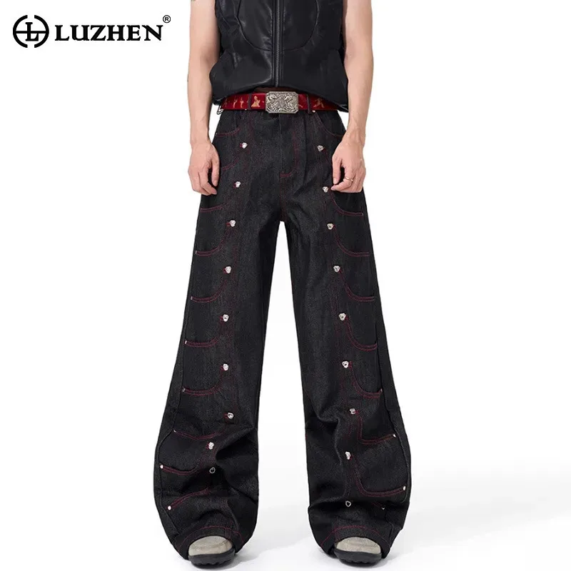 

LUZHEN 2025 New Fashion Rivet Metal Decorate Pleated Design Wide Leg Street Jeans Men's Original Baggy Denim Pants Male JY2963