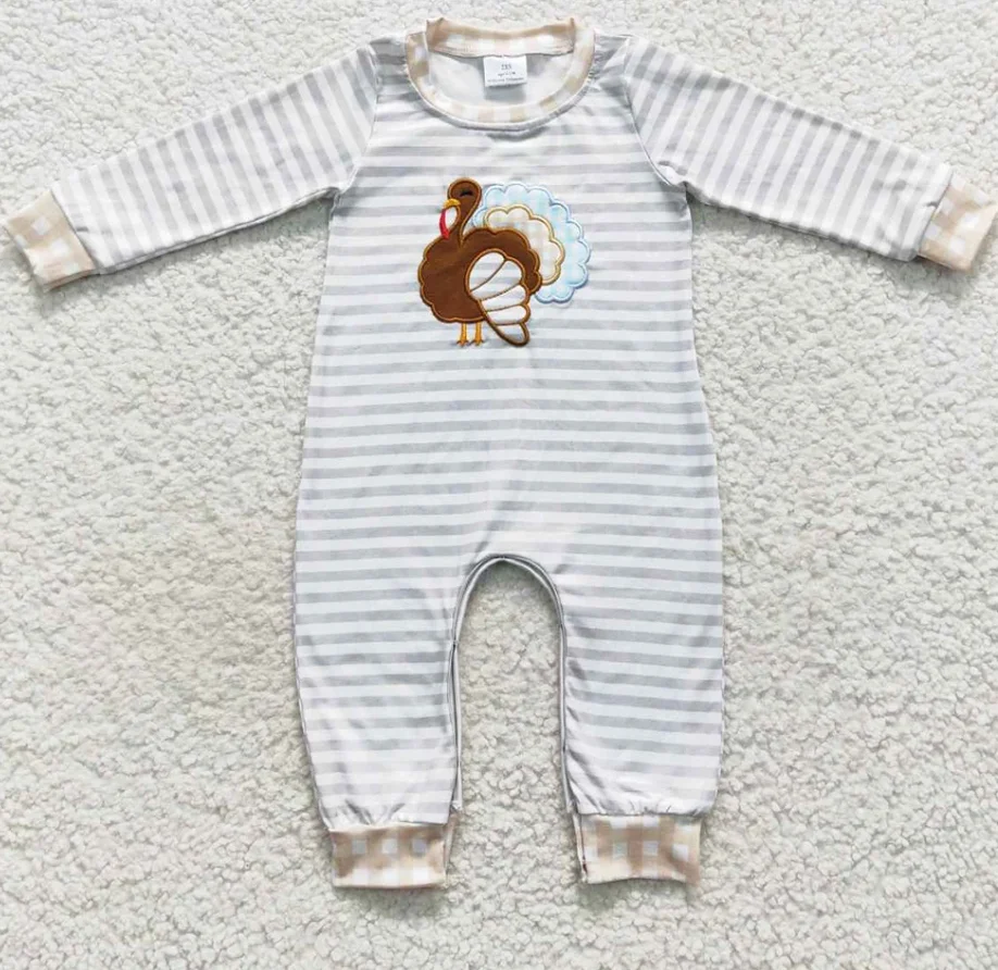 

Hot Sale Baby Thanksgiving clothes Kids Sibling Clothing Turkey Embroidery Boys Clothes Match Infant Baby Rompers
