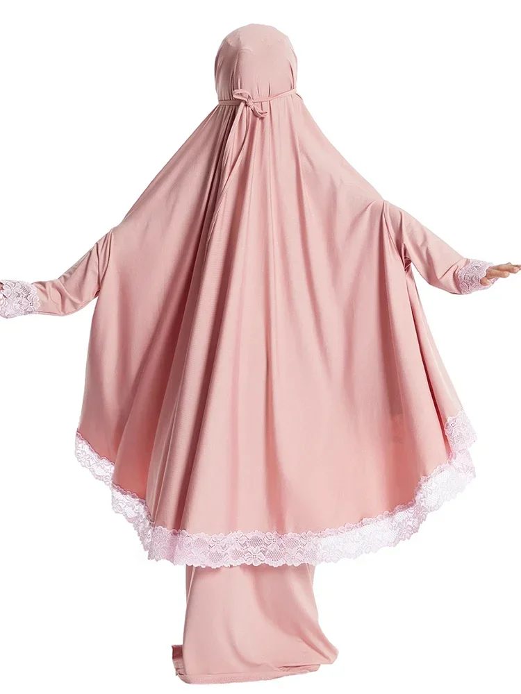 Imagem -03 - Muçulmano Crianças Meninas Hijab Vestido Ramadan Khimar Saia Conjunto Sobrecarga Eid Oração Vestuário Burqa Abaya Robe Kaftan Vestido com Capuz Jilbab