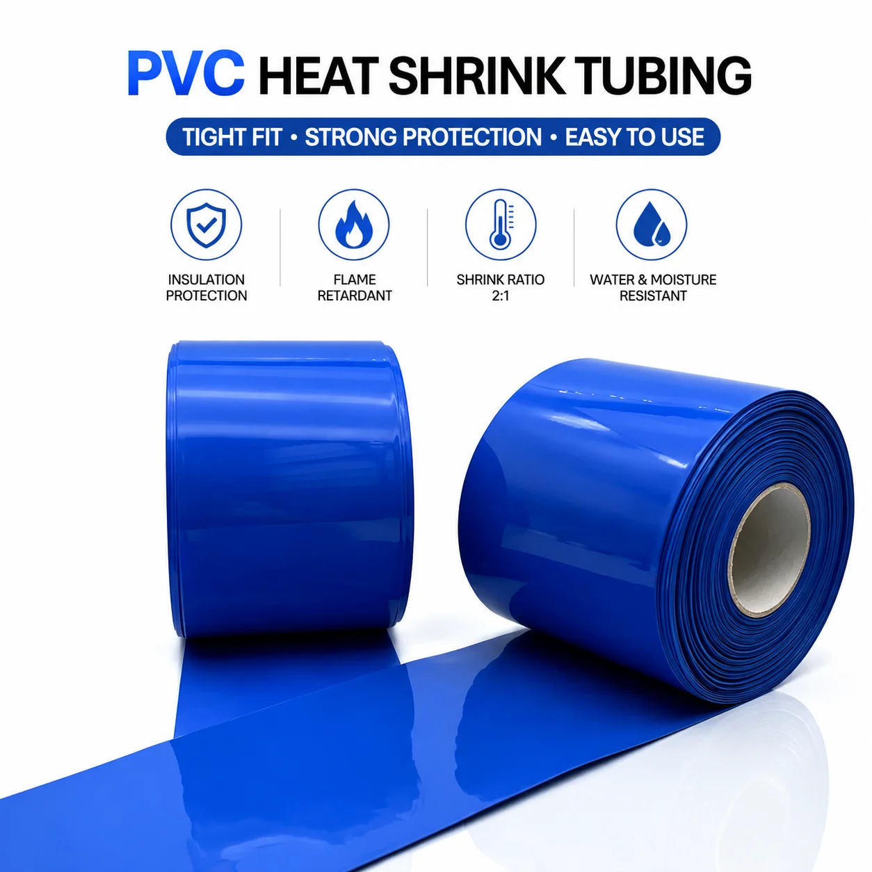 Blue PVC Heat Shrink Pipe 30mm-100mm Wide Anti-corrosion and Sun Resistant Outdoor Line Dedicated Protective Pipe