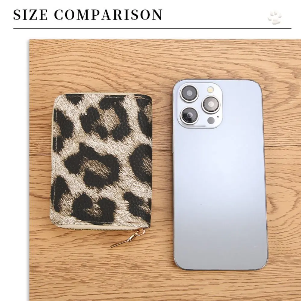New PU Leather Women Short Wallet Zipper Design Leopard Pattern Slim Small Wallet Large Capacity Coin Purse Women Girls