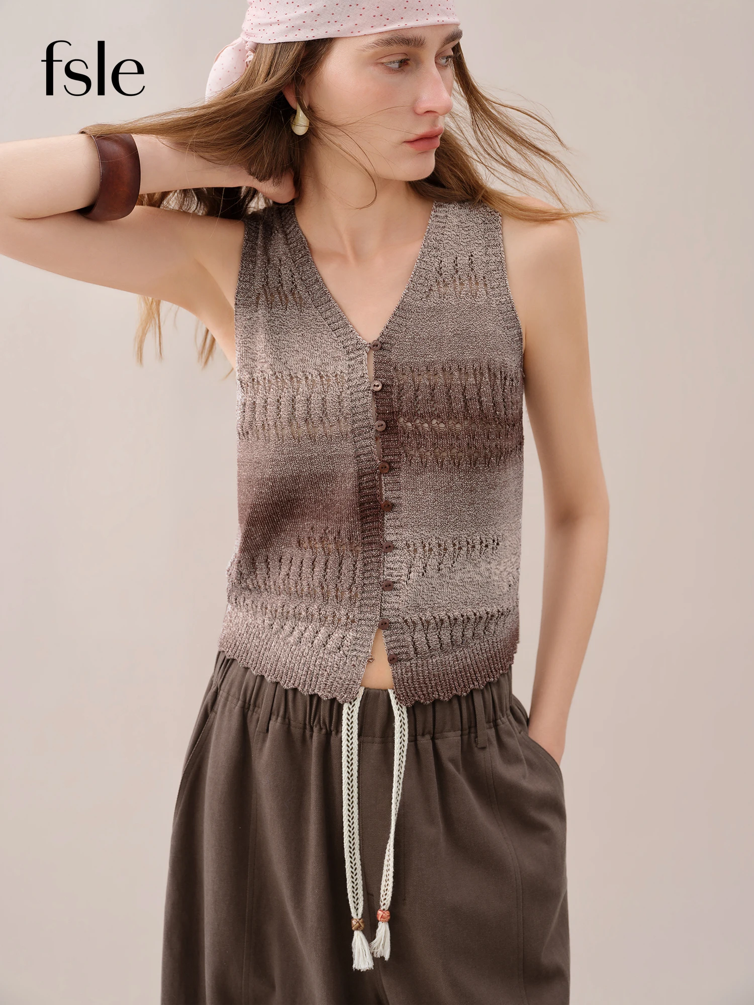 FSLE【Premium Series】 2026 Summer Women's Relaxed Fit Knitted Vest - Vacation Style Sleeveless Top for Resort Outings