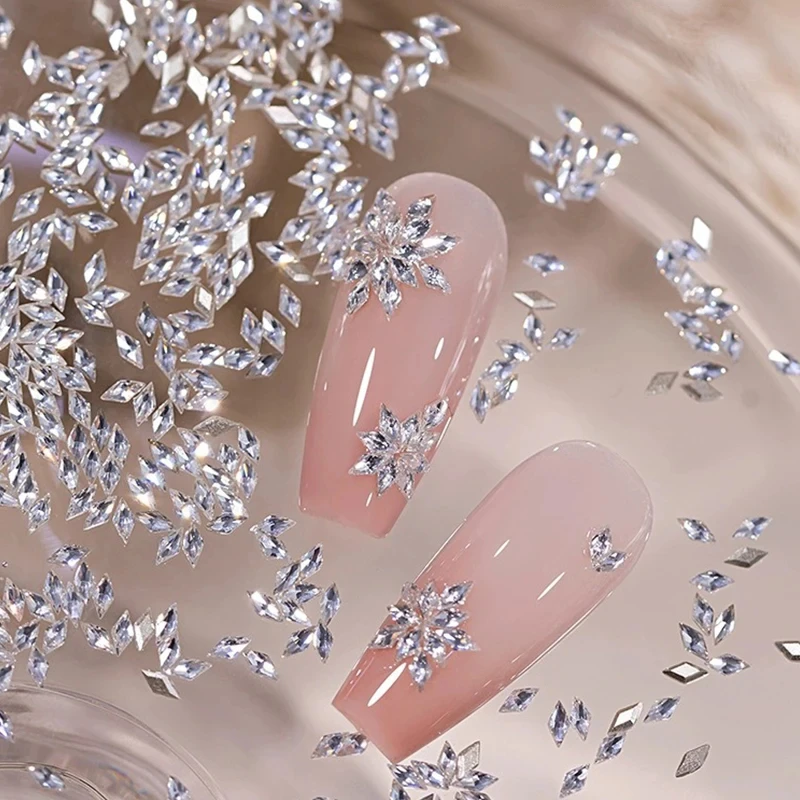 Mini losange pour ongles, 50 pièces, strass à fond plat, couleur AB, gemmes en cristal, pointe de manucure éblouissante, décoration 3D pour Nail Art