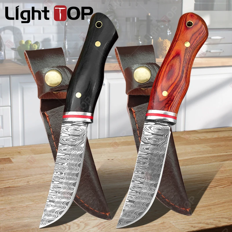 Hand Forged Kitchen Knife Damascus Pattern Chef's Knves Multifunction Meat Cutter Boning Knife Barbecue Cooking Tool Steak Knife