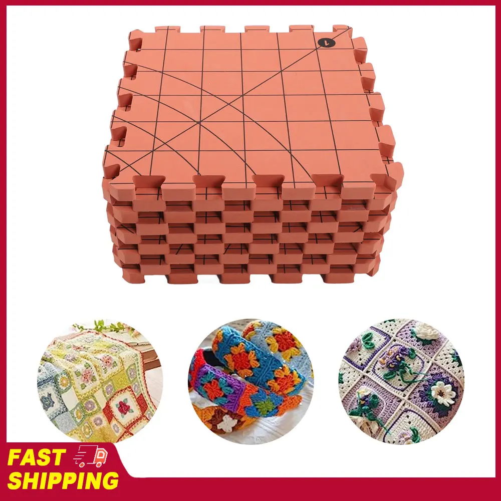 

Набор из 9 ковриков для блокировки вязаных изделий, кирпично-красный, из взаимосвязанного пенопласта, для проектов крючком, блокирующий коврик с модулями