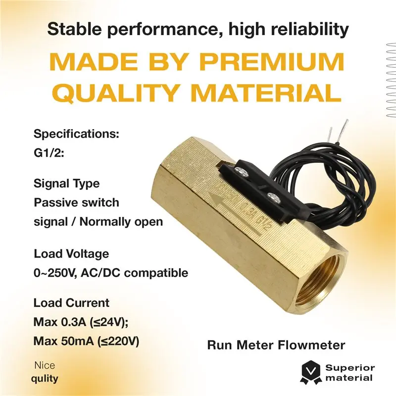 [NEWA76K!】 Brass ‌Run Switch Run Meter Flowmeter 1.5‑3L/Min G1/2 Low Run Water Normally Open Magnetic Sensor Industrial,BSP