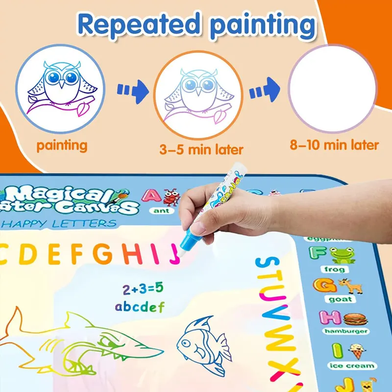 Tapis de gribouillage d'eau coloré pour enfants, 15.76 "× 12.6", jouet éducatif Montessori, tapis de dessin pour garçons et filles de 3 à 8 ans, cadeau pour tout-petits