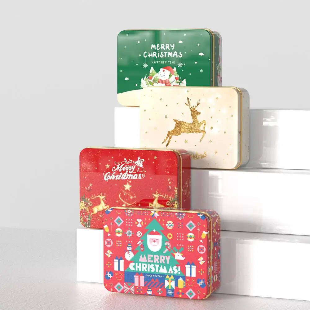 Boîte ronde en fer blanc pour bonbons, boîte en métal, dessin animé, élan, père noël, lettre imprimée, bonbons, biscuits, thé, stockage, coffret cadeau