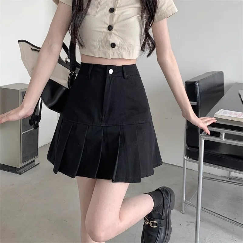 

Mini Pleated Skirts Women High Waist Solid All-match Trendy Chic Popular JK Style Ins Students Casual Daily Summer Harajuku Cozy