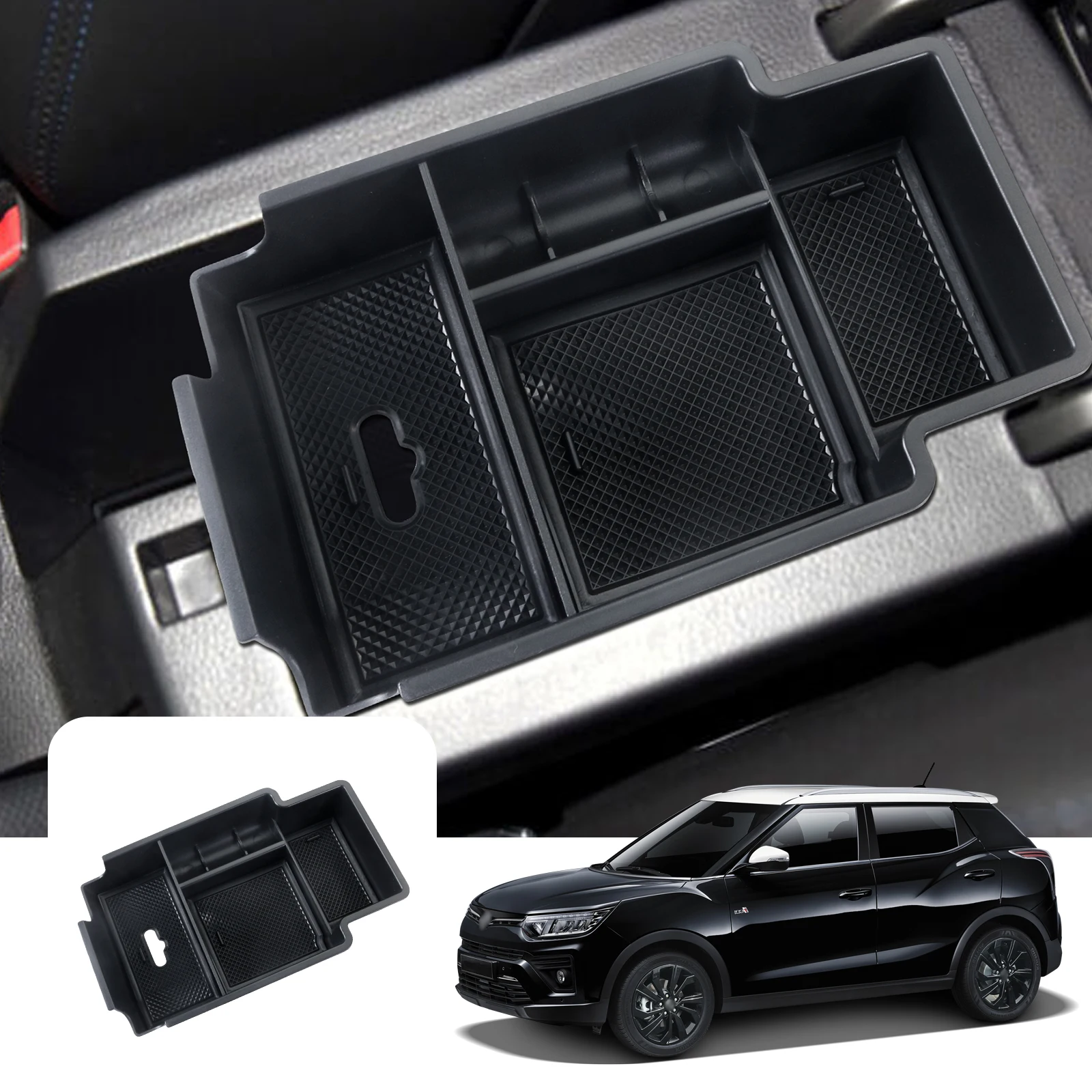 LFOTPP Car Central Storage Box for Tivoli 2015-2024 Non-slip Rubber Armrest Storage Box Auto Interior Tivoli Accessories 2024