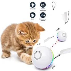 Automatic Smart Cat Toys Ball with Feather Bell Interactive Catnip USB Rechargeable Self Rotating Colorful Led Toys For Kitten