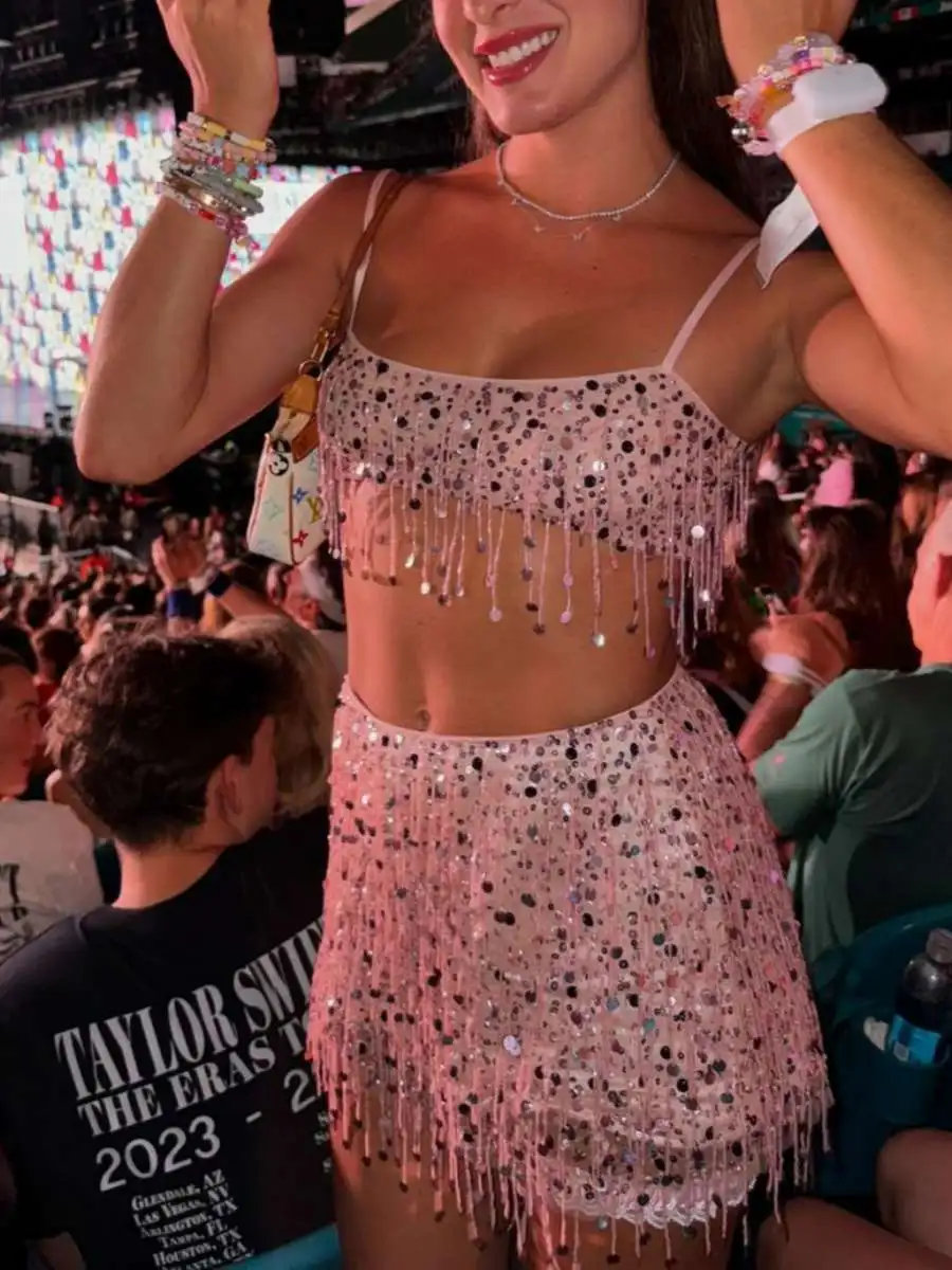 

New Fashionable Sexy Sequin Nightclub Dance Outfit Women's Clothing Euro Size Cross-Border Street Style Summer Set