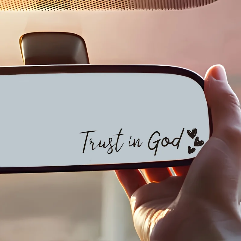Trust God Heart Sticker Christian Faith Quote Car Rear View Mirror Waterproof Vinyl Decal Glass Decoration
