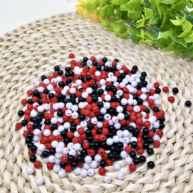 200 Stück 6mm Weiße, Rote und Schwarze Acrylperlen in Mischfarben für DIY-Handwerk, Bekleidungsherstellung und Schneiderbedarf – Detail 9