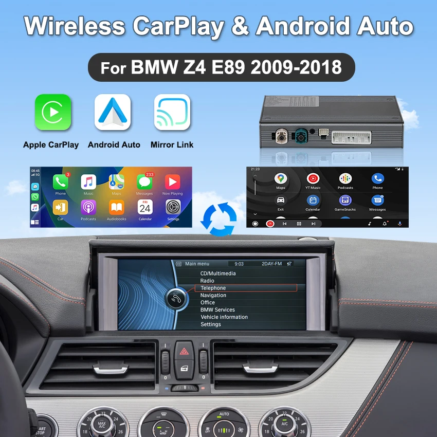 

Wireless CarPlay Android Auto Adapter for BMW E89 Z4 2009-2018 CIC/EVO System,Support Mirrorlink, Navigation, Camera