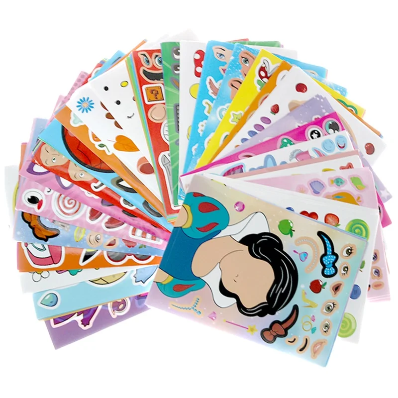 6 / 8 Sheets Cartoon Make A Face Puzzle Stickers Kids Make Your Own DIY Game Children Cartoon Jigsaw Education Toys Gift