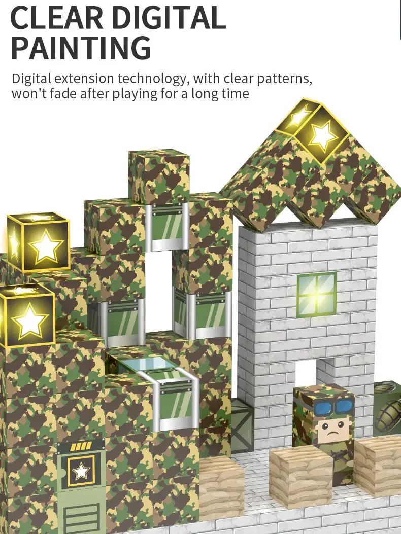 Magnetyczne klocki konstrukcyjne ze światłami, wojskowe, edukacyjne STEM, Montessori, sensoryczne kostki do układania, zabawki dla dzieci od 3 lat, prezenty dla chłopców i dziewczynek.