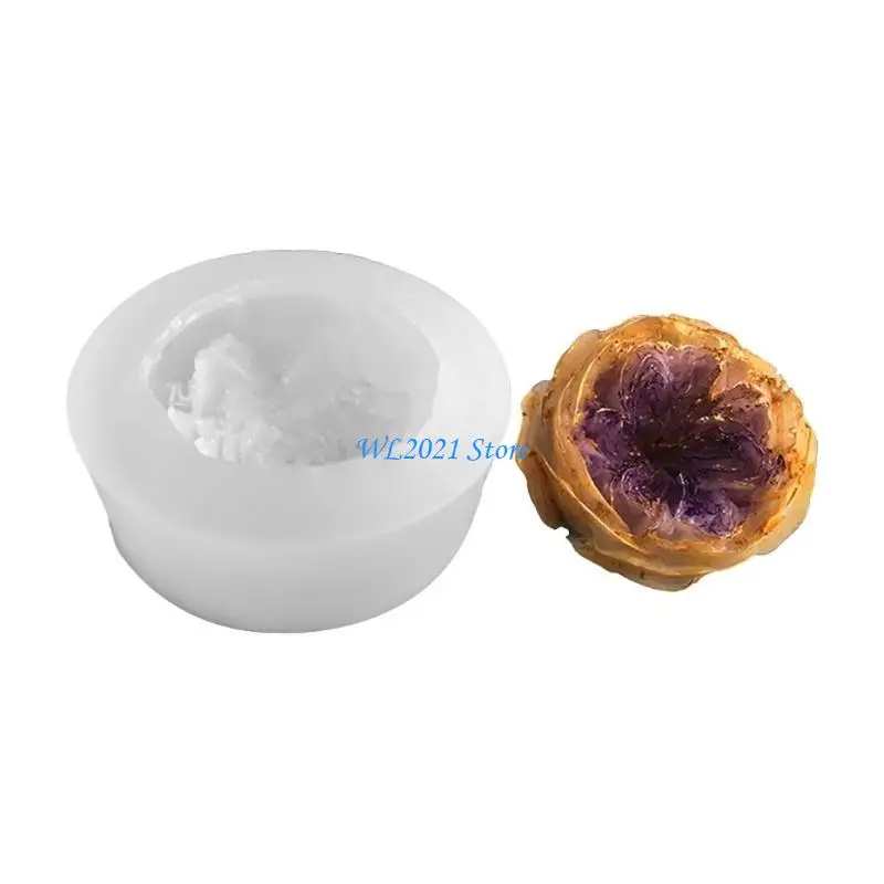 G5GC قالب راتنج الورد قالب صب إيبوكسي زهرة ثلاثي الأبعاد لصنع المجوهرات على شكل سلسلة مفاتيح ذاتية الصنع #4