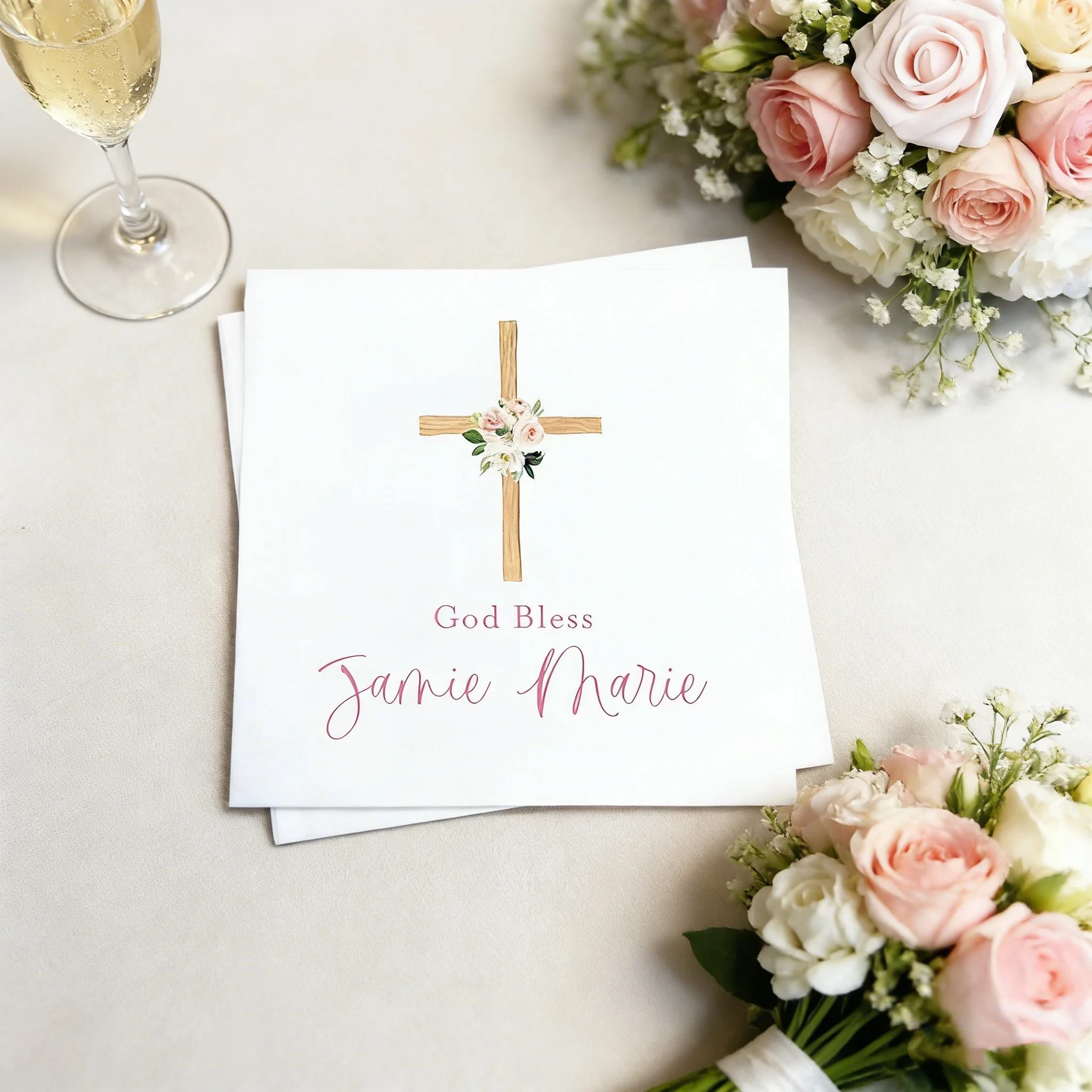 

50 шт. персонализированных салфеток с крестом для крещения и празднования, декор для стола на заказ