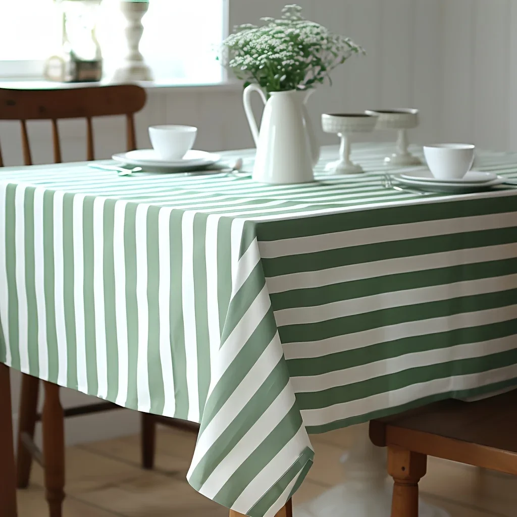 4 different sizes are available. The green and white striped tablecloth can be washed and used as a decorative cloth.xzj
