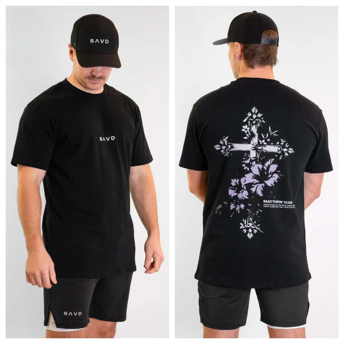 Matthew 11_28 Floral Cross Oversized T-Shirt _ Perfect for Bodybuilders & Powerlifters